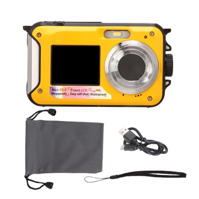 QANYEGN Waterproof Digital Camera, 2.7K 48MP 10ft derwater Cameras, 16X Dual Screens Digital Camera for Outdoor Use(Yellow)