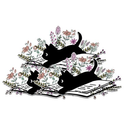 (3PCS) Black Cat on Book Sticker Cute Floral Cat Stickers Book Lover, Bookish, Booktok, Reader Kindle, Halloween Cat Die-Cut Waterproof Vinyl Sticker for Laptop Water Bottle Phone Case Car (2 Inches)
