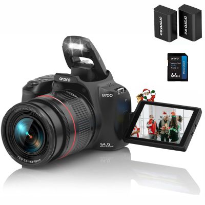 4K Digital Camera for Photography & Video, 12X Optical Zoom Camera with Flip Screen, 64MP WiFi Touch Screen Vlogging Camera with Flash, 64GB Card, 1700mAH Battery - Black