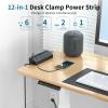 Desk Clamp Power Strip with 40W Fast Charging Station, JXGUCAT 10FT Flat Plug Desk Mount Power Strip Surge Protector, Removable Extension Cord with 2 USB-C Ports 6 Outlets, Fits 1.8" Tabletop Edge view 3