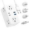Kakyanill European Travel Plug Adapter, EU/UK/US Travel Plug Adapter Power Strip, 6 AC Outlets, 4 USB Ports (2 USB C), 3ft Wrapped Around Extension Cord, Universal Travel Adapter view 1