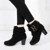 HINDOLA Women's Ankle Boots Round Toe High Heel Chunky Block Stacked Heels Booties Casual Suede Boots Buckle Strap Pump Boots view 2