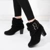 HINDOLA Women's Ankle Boots Round Toe High Heel Chunky Block Stacked Heels Booties Casual Suede Boots Buckle Strap Pump Boots view 3