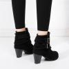 HINDOLA Women's Ankle Boots Round Toe High Heel Chunky Block Stacked Heels Booties Casual Suede Boots Buckle Strap Pump Boots view 4