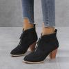HINDOLA Women's Zipper Booties Chunky Stacked Heel Ankle Boots High Heel Suede Booties Fashion Zip-up Pointed Toe Ankle Boot Wedding Boots view 2