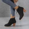 HINDOLA Women's Zipper Booties Chunky Stacked Heel Ankle Boots High Heel Suede Booties Fashion Zip-up Pointed Toe Ankle Boot Wedding Boots view 3