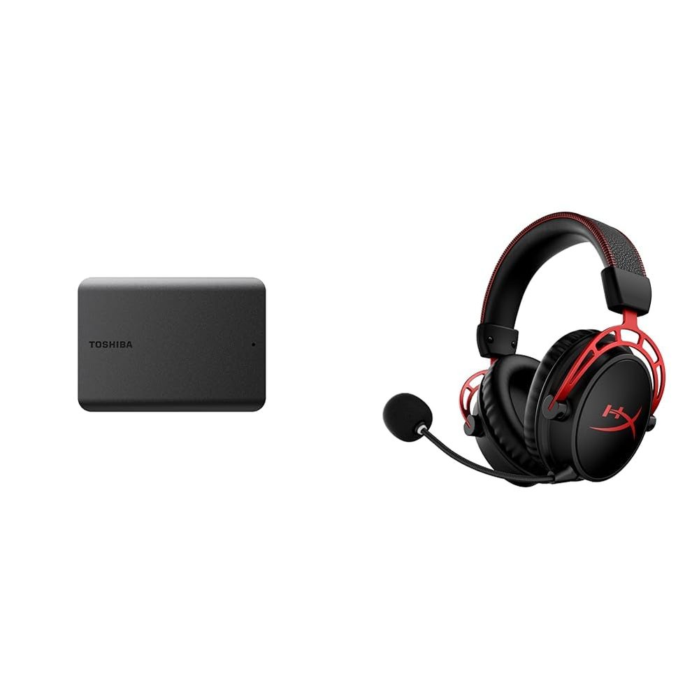 Toshiba Canvio Basics 1TB Portable External Hard Drive USB 3.0, Black - HDTB510XK3AA & HyperX Cloud Alpha Wireless - Gaming Headset for PC, 300-hour Battery Life