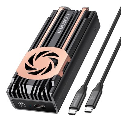 GRAUGEAR 40Gbps M.2 NVMe SSD Enclosure, USB4 NVMe SSD Enclosure with Cooling Fan and Dual-Pipe Heatsink Aluminum, Thunderbolt 4/3, ASM2464PD Chip