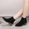 HINDOLA Women's Booties Chunky Stacked Heel Ankle Boots Low Heel Suede Booties Fashion Zipper Pointed Toe Dressy Office Booties view 2