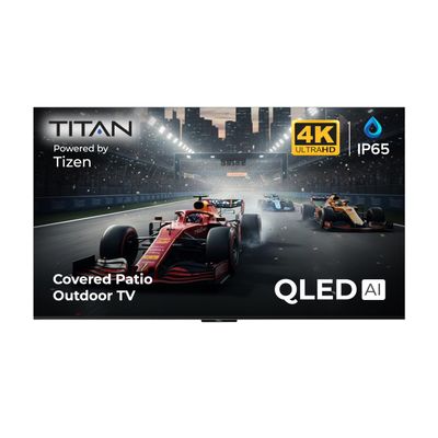 Titan S100 QLED 43 Inch Outdoor TV, Covered Patio, IP65 Smart Weatherproof TV, 4K HDR, 60 Hz, Tizen AI OS, 800 Nits, Wi-Fi 5, HDR10+, Outdoor TV Cover, Slim Bezel, 2 Yr Wty