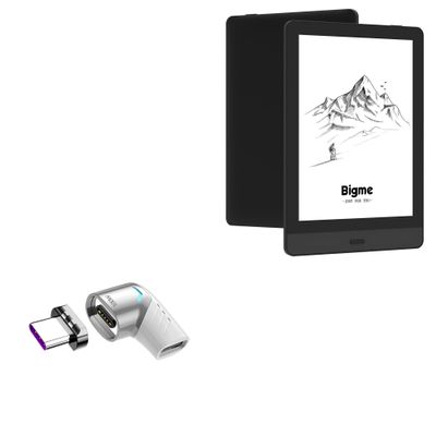 BoxWave Adapter Compatible with Bigme Read (6 in) - MagnetoSnap PD Angle Adapter, Magnetic Charging Connector Device Saver - Metallic Silver