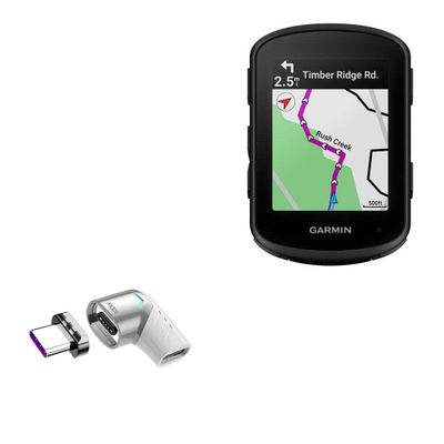 BoxWave Adapter Compatible with Garmin Edge 840 - MagnetoSnap PD Angle Adapter, Magnetic Charging Connector Device Saver - Metallic Silver