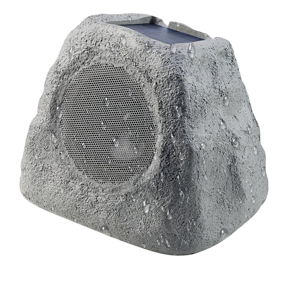 Gemini Portable Solar-Powered Bluetooth Rock Speaker w/Multi-Link, Weather-Resistant Design for Outdoor Entertainment, Wireless Connectivity, and Ambient LED Lighting (GHRK-500LTMS)