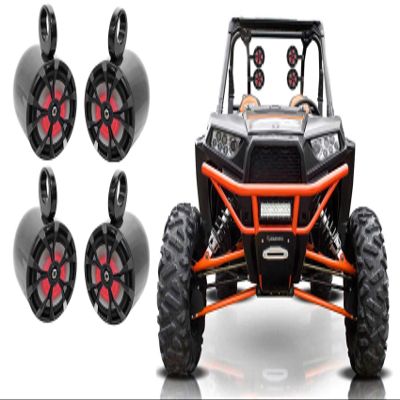 Rockville RKL80MB Black Marine Bundle: (4) 8-in 900W 2-Way Boat Speakers with LED Lights, (4) MAC80B 7.7-in Black Aluminum Wakeboard Tower Speaker Enclosures for Polaris RZR/ATV/UTV/Cart/Jeep, 8-items