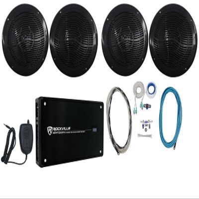 Rockville RMC80B Bundle: 2 Pair 8 in 100W RMS/400W Peak 4-Ohm Waterproof Marine Boat Speakers, Krypton MF4 600W RMS/2400W Peak 4-Channel Marine Amp, RMWK4 4 AWG Kit, 6-Items