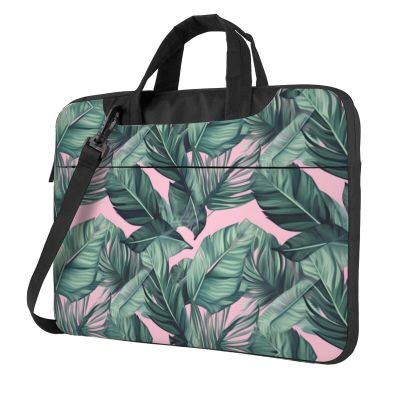 BAGGUS Green Palm Tree Leaves Pink Print Laptop Bag Neoprene Notebook Computer Messenger Briefcase Cover Pouch Sleeve W/Adjustable Strap