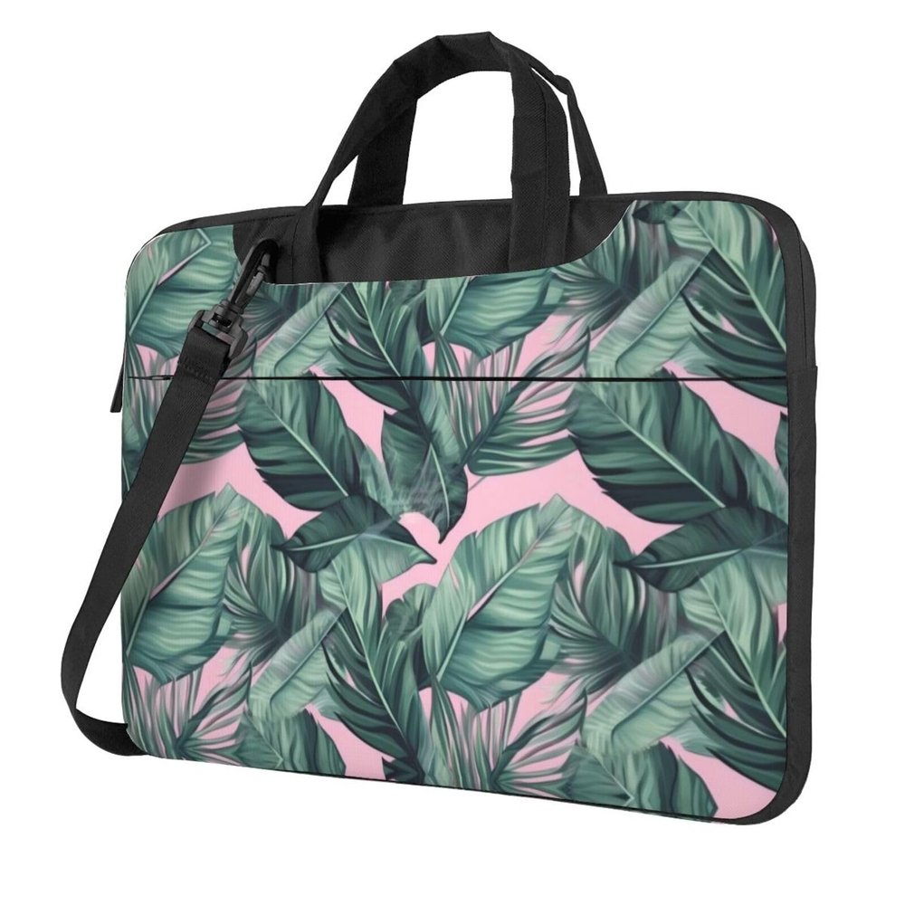 BAGGUS Green Palm Tree Leaves Pink Print Laptop Bag Neoprene Notebook Computer Messenger Briefcase Cover Pouch Sleeve W/Adjustable Strap