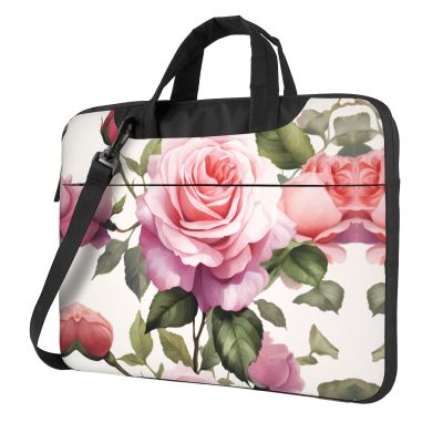 BAGGUS Pink Rosess Print Laptop Bag Neoprene Notebook Computer Messenger Briefcase Cover Pouch Sleeve W/Adjustable Strap