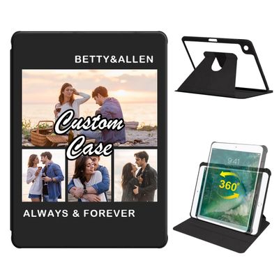 360 Degree Rotate Personalized Photo Case for iPad 10.2 Inch 7th / 8th / 9th Gen (2021/2020/2019) with Pencil Holder,Custom Multi Photo Collage Picture iPad Protective Cover,Smart Sleep/Wake,Black