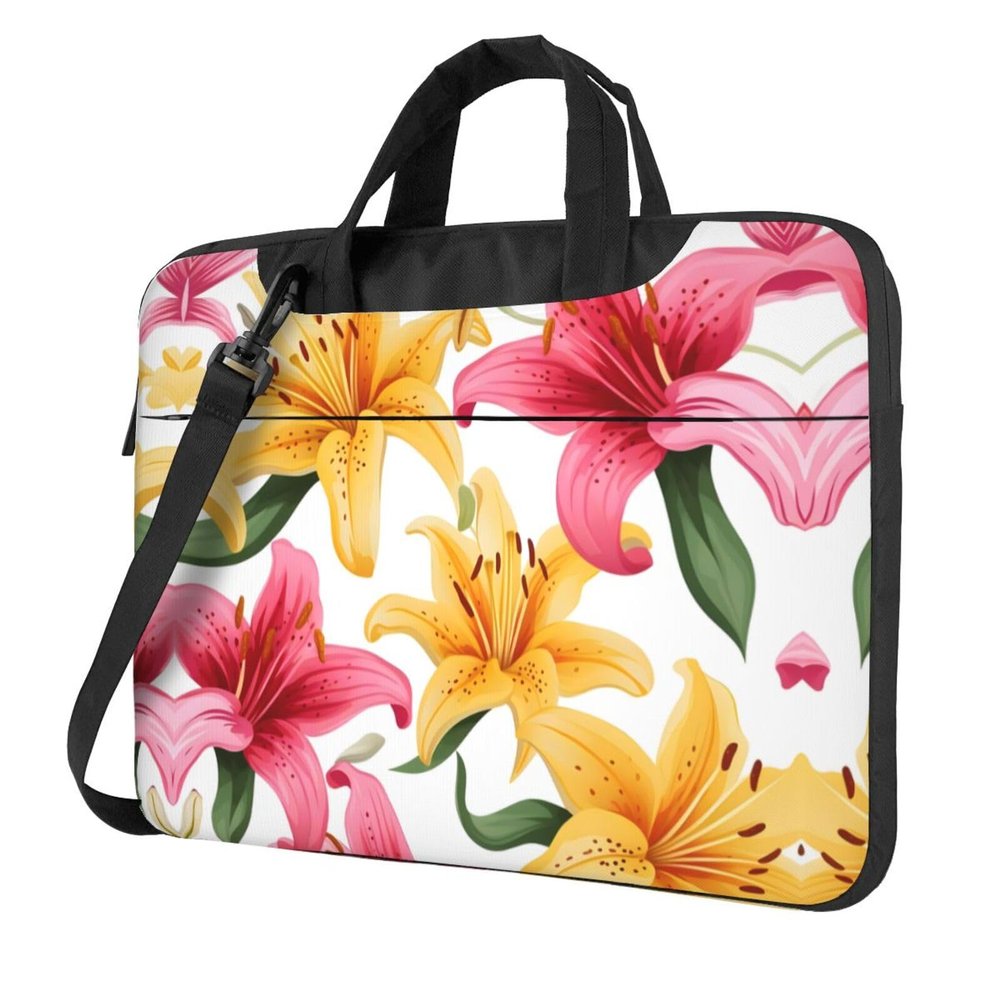 BAGGUS Lily Flowers Print Laptop Bag Neoprene Notebook Computer Messenger Briefcase Cover Pouch Sleeve W/Adjustable Strap