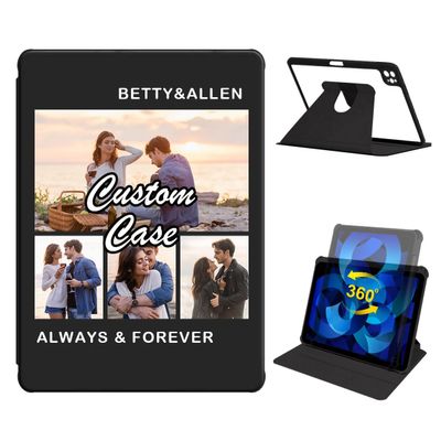 360 Degree Rotate Personalized Photo Case for iPad Pro 11 inch (1st, 2nd, 3rd & 4th Gen) 2018/2020/2021/2022 with Pencil Holder,Custom Multi Photo Collage Picture Cover,Smart Auto Sleep/Wake,Black