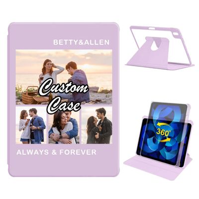 360 Degree Rotate Personalized Photo Case for iPad Air 5th Gen (2022) / Air 4th Gen (2020) 10.9 Inch with Pencil Holder,Custom Multi Photo Collage Picture Protective Cover,Smart Sleep/Wake,Purple