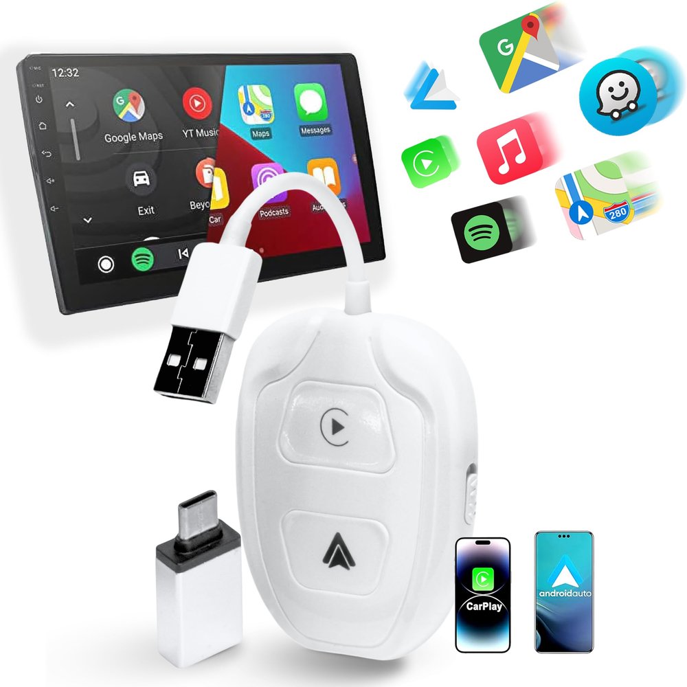Wireless Carplay & Android Auto Adapter 2 in 1 Auto CarPlay & Android Auto Wireless 2024 Upgrade Dongle for Converts Wired to Wireless Compatibility Auto for Cars Model 2016+ Plug & Play, White