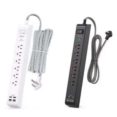 10 ft Surge Protector Power Strip + 5 ft Extension Cord with 6 Outlets 4 USB Ports