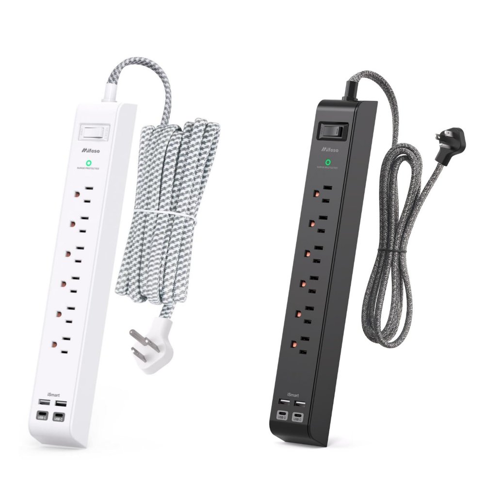 10 ft Surge Protector Power Strip + 5 ft Extension Cord with 6 Outlets 4 USB Ports