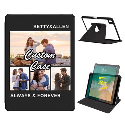 360 Degree Rotate Personalized Photo Case for Apple iPad Air 2 /iPad Air 1 (9.7 Inch) with Pencil Holder,Custom Multi Photo Collage Picture Protective Cover,Premium Folio Stand Auto Sleep/Wake,Black