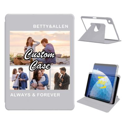360 Degree Rotate Personalized Photo Case for iPad Air 3 (10.5-Inch 2019, 3rd Gen) with Pencil Holder,Custom Multi Photo Collage Picture Protective Cover,Premium Folio Stand Smart Sleep/Wake,Grey
