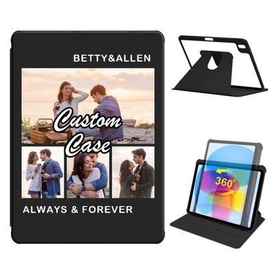 360 Degree Rotate Personalized Photo Case for Apple iPad 10th Gen 10.9 Inch 2022 with Pencil Holder,Custom Multi Photo Collage Picture Protective Cover,Premium Folio Stand Smart Sleep/Wake,Black