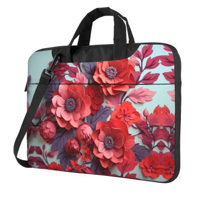 BAGGUS Red Pink Flowers Print Laptop Bag Neoprene Notebook Computer Messenger Briefcase Cover Pouch Sleeve W/Adjustable Strap