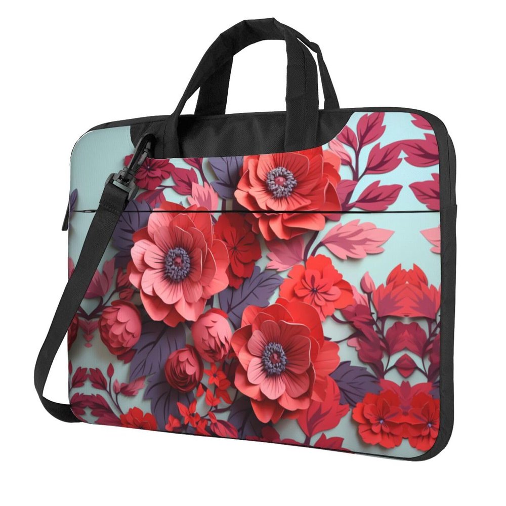 BAGGUS Red Pink Flowers Print Laptop Bag Neoprene Notebook Computer Messenger Briefcase Cover Pouch Sleeve W/Adjustable Strap