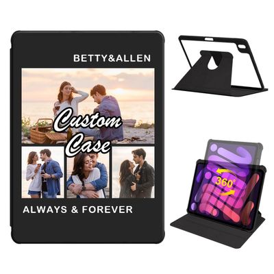 360 Degree Rotate Personalized Photo Case for 2024 iPad mini 7 (A17 Pro) & 2021 iPad mini 6 with Pencil Holder,Custom Multi Photo Collage Picture Protective Cover, Folio Stand Smart Sleep/Wake,Black