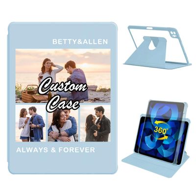360 Degree Rotate Personalized Photo Case for iPad Pro 12.9 Inch 6th/ 5th/ 4th/ 3rd Generation with Pencil Holder,Custom Multi Photo Collage Picture iPad Protective Cover,Smart Sleep/Wake,Blue