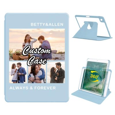 360 Degree Rotate Personalized Photo Case for iPad 10.2 Inch 7th / 8th / 9th Gen (2021/2020/2019) with Pencil Holder,Custom Multi Photo Collage Picture iPad Protective Cover,Smart Sleep/Wake,Blue