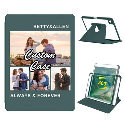 360 Degree Rotate Personalized Photo Case for 2018/2017 iPad 9.7 Inch 5th / 6th Gen with Pencil Holder,Custom Multi Photo Collage Picture Tablet Protective Cover,Smart Auto Sleep/Wake,Green