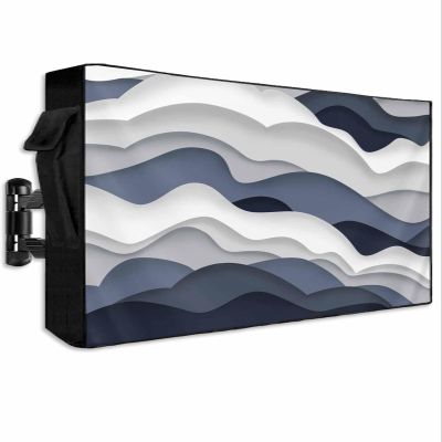 Blue Gradient Modern Geometric Outdoor TV Cover Fit TV Size 40-43", Weatherproof and Waterproof TV Oxford Cloths Cover for Outside, Ocean Waves Abstract TV Enclosure/TV Display Protectors