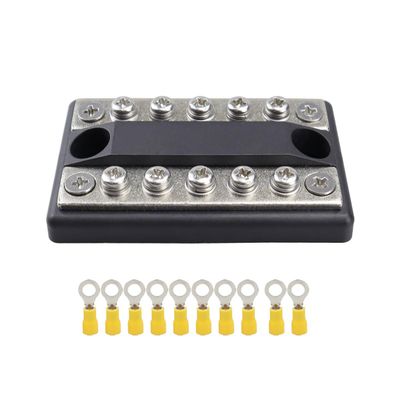 Power Distribution Block Bus Bar Double Row with Ring Terminals for Boat/Car/RV/Yacht, 5 Screws Terminals, Max 48V 100A(Black)