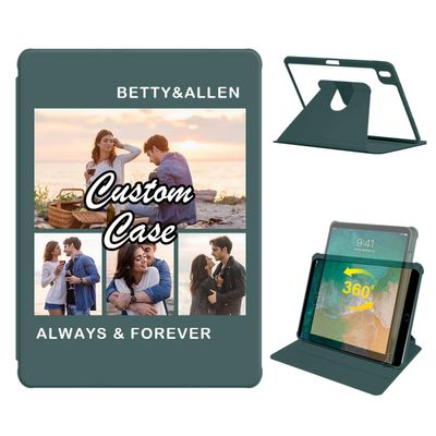 360 Degree Rotate Personalized Photo Case for Apple iPad Pro 9.7 Inch 2016 with Pencil Holder,Custom Multi Photo Collage Picture Protective Cover,Premium Folio Stand Smart Auto Sleep/Wake,Green