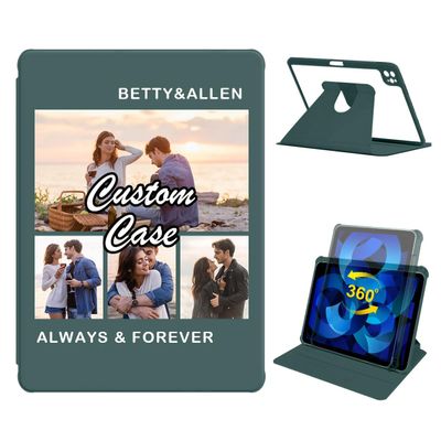 360 Degree Rotate Personalized Photo Case for iPad Pro 12.9 Inch 6th/ 5th/ 4th/ 3rd Generation with Pencil Holder,Custom Multi Photo Collage Picture iPad Protective Cover,Smart Sleep/Wake,Green