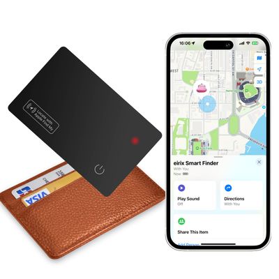 eirix Wallet Tracker Card (iOS Only), Slim Smart GPS Tracker Works with Apple Find My, Rechargeable Wallet Tracker and Item Locator for Luggage, Purse, Card Bag (Black, 1 Pack)