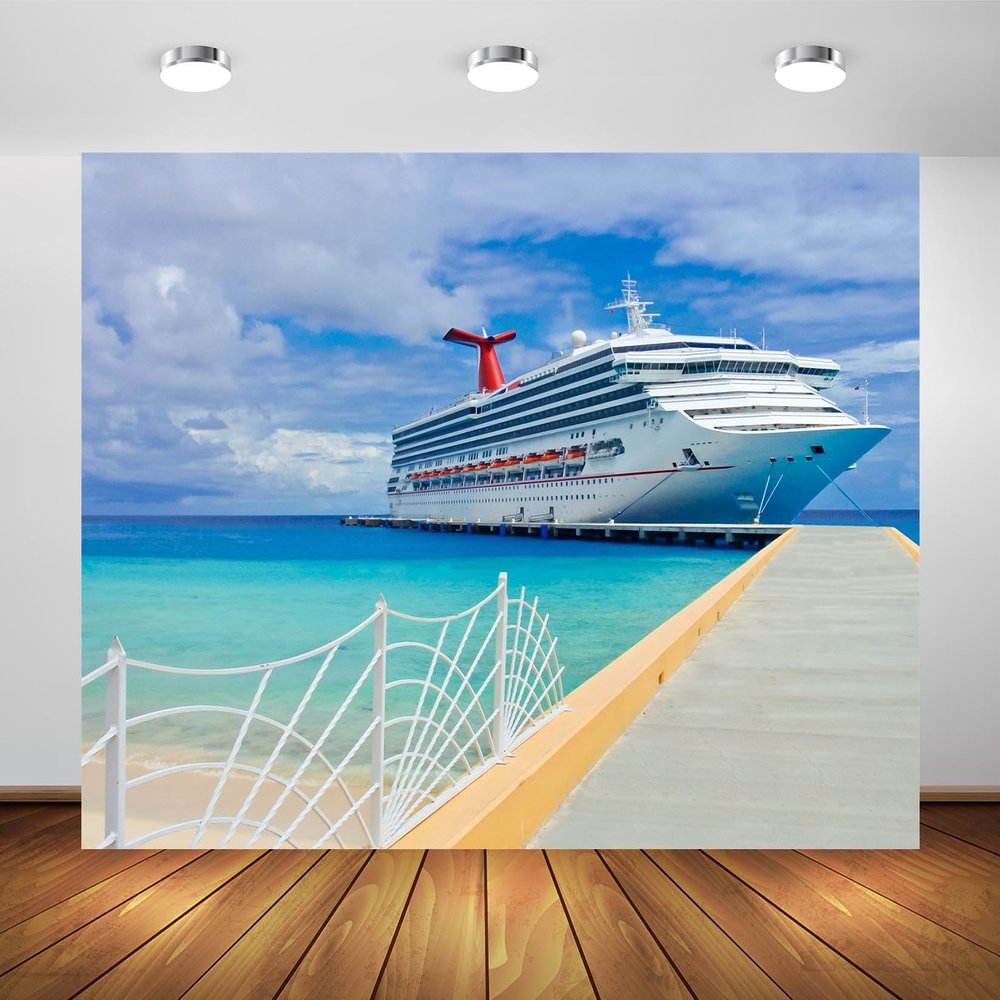 BELECO 8x6ft Fabric Luxury Cruise Ship Backdrop Cruise Theme Party Decorations, Blue Ocean Sea Travel Background Summer Cruise Ship Party Decorations Birthday Shoot Photo Booth Studio Props