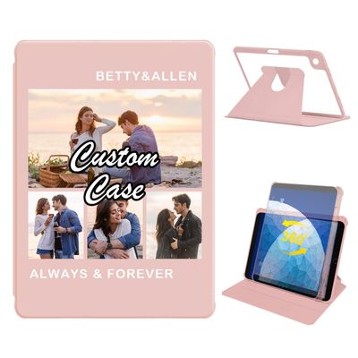 360 Degree Rotate Personalized Photo Case for iPad Air 3 (10.5-Inch 2019, 3rd Gen) with Pencil Holder,Custom Multi Photo Collage Picture Protective Cover,Premium Folio Stand Smart Sleep/Wake,Pink