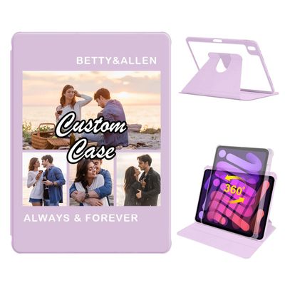 360 Degree Rotate Personalized Photo Case for 2024 iPad mini 7 (A17 Pro) & 2021 iPad mini 6 with Pencil Holder,Custom Multi Photo Collage Picture Protective Cover, Folio Stand Smart Sleep/Wake,Purple