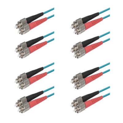 SpeedyFiberTX 4-Pack 8 Meter FC to FC Fiber Optic Patch Cable, Red and Black Boots, Corning ClearCurve Multimode OM4 50/125um Optical Fiber, Duplex Aqua Riser OFNR Cable Jacket