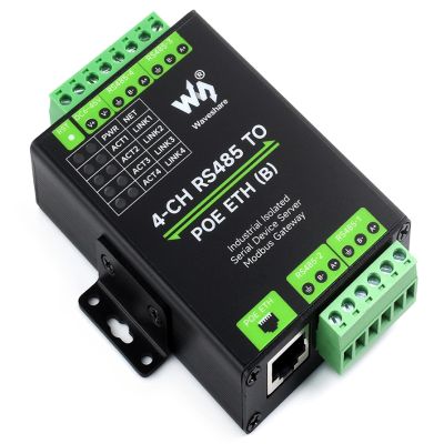 4-Ch RS485 to RJ45 Ethernet Serial Server with PoE Function, 4 Channels RS485 Independent Operation, Rail-Mount Industrial Isolated Serial Module, Bi-Directional Transparent Transmission