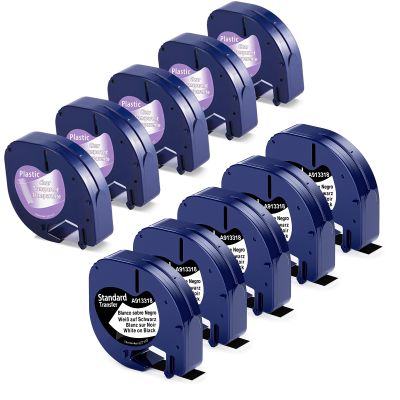 5 Clear + 5 Black Label Replace for Dymo Label Maker Refills Plastic LT Labeling Tape 12mm x 4m for DYMO LetraTag LT-100T LT-100H LT200B QX50 Labeler