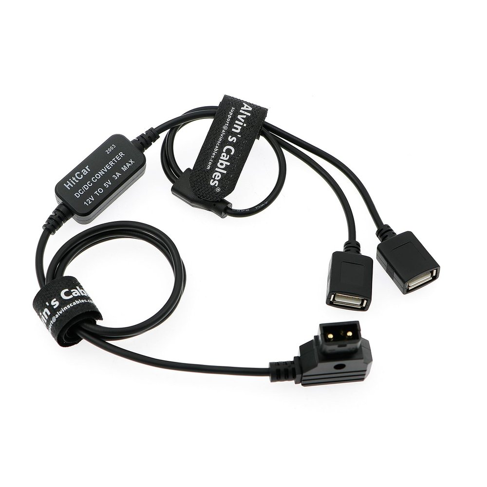 Alvin's Cables D-tap Male to Dual USB Female Port 5V 2A Power Cable Converter Adapter for Anton Bauer V-Mount Gold Mount Battery to Mobile Phone Receiver Wireless Focus 1M|39.4in